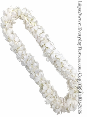 White Orchid Lei <p style="color:red;">Pre Order Please Call</p>