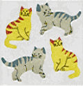 400 Fuzzy Playing Cat Stickers in roll of 100 modules (2" x 2"), Each Sticker 1"<BR>(FREE STANDARD SHIPPING IN U.S.)