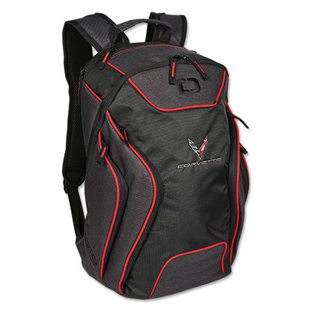 C8 Corvette Racing Flags Licensed Logo Backpack  Black/Red