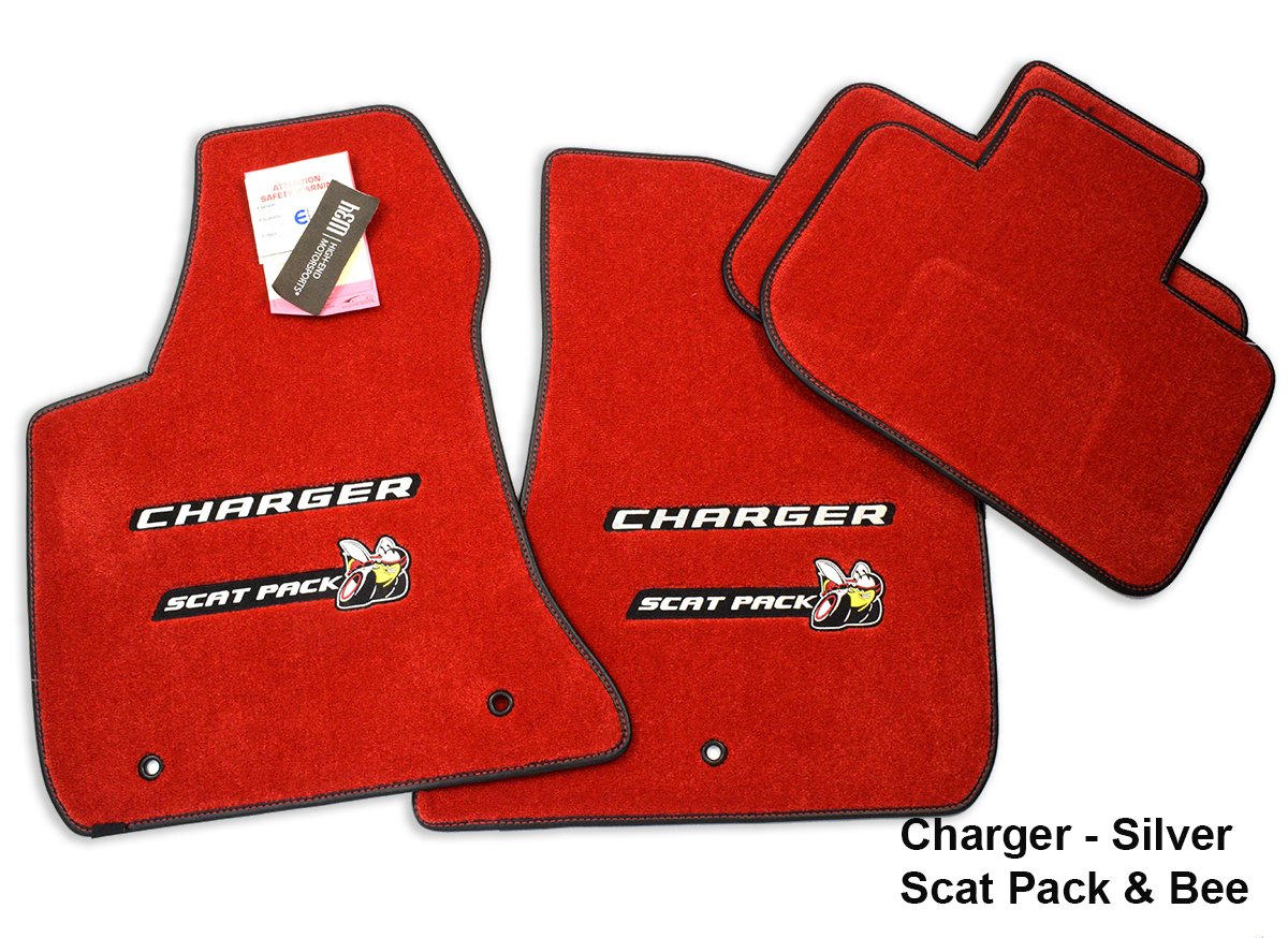thumbnail image 2 of Ultimat Lloyd Mats Scat Pack Bee Dodge Challenger Floor Mats – Black/Green – 4pc – 32oz Premium Nylon – US Made 2 of 5