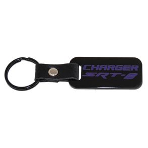 Dodge Charger SRT8 Leather Strap Black Keychain / Fob - Purple logo