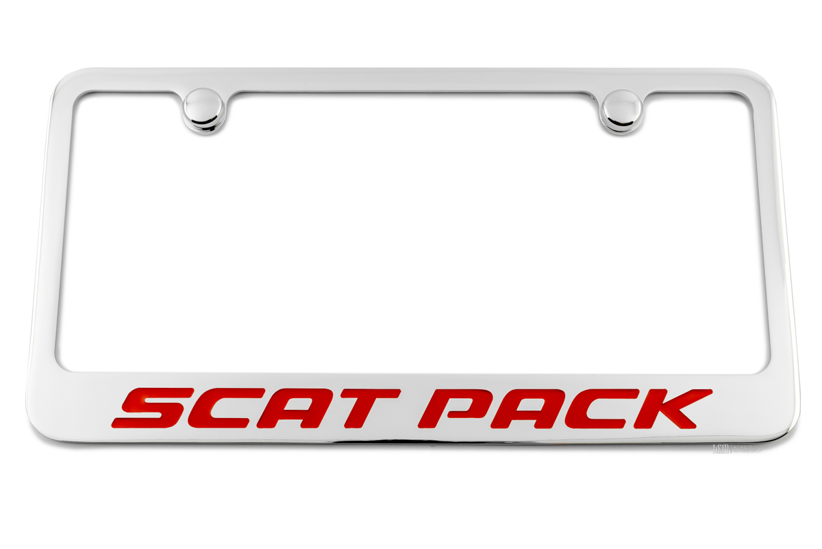 Dodge Scat Pack License Plate Frame – Black Polycarbonate, Laser Etched, Official Licensed – Au-Tomotive Gold GFP.SCAT.UB