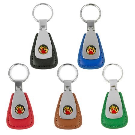Flames Leather Teardrop Key Chain Fob