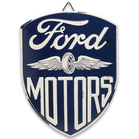 Ford Motors Embossed Shield Tin Decorative Sign - 13 Inch