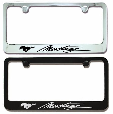 Ford Mustang Script Running Pony Engraved License Plate Frame
