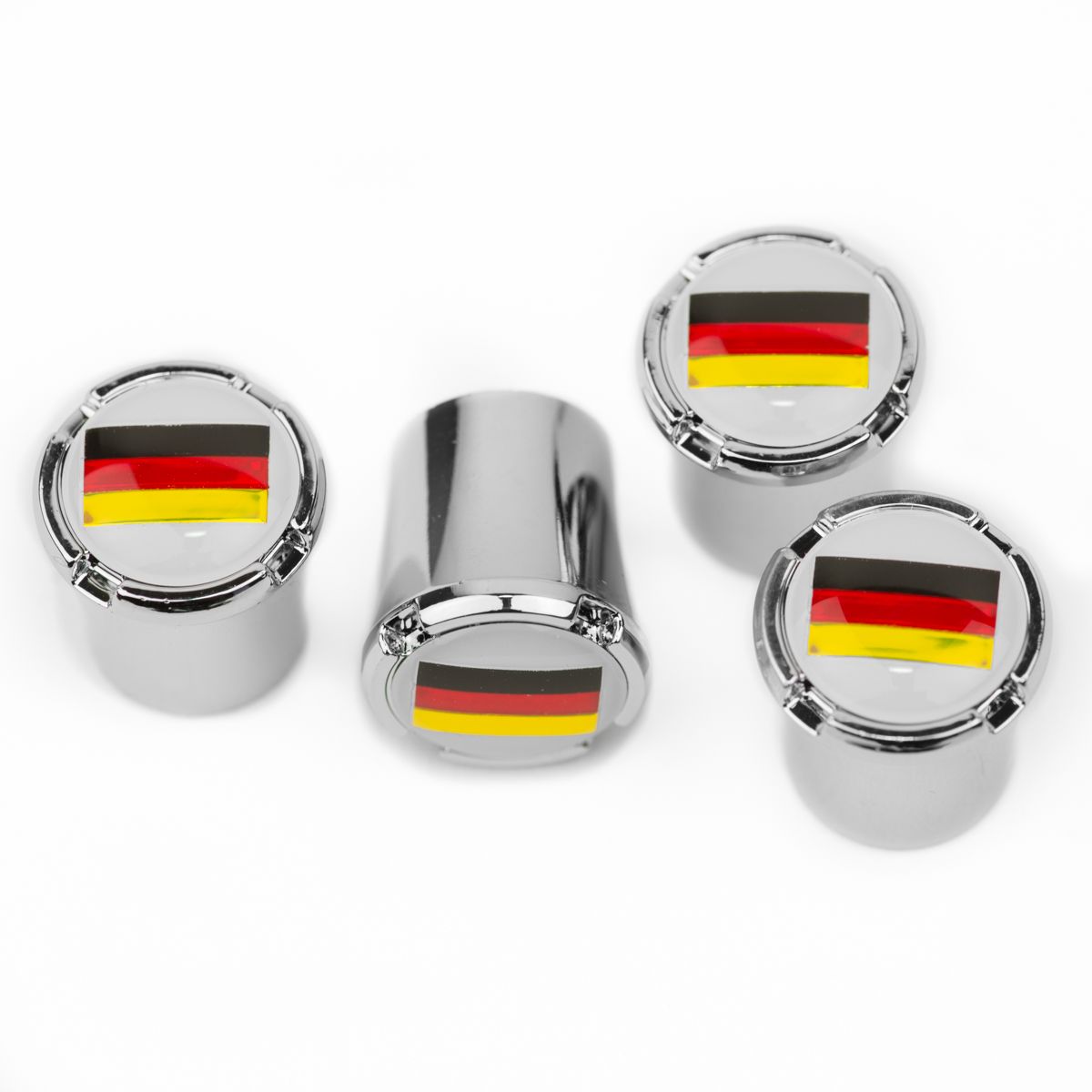 USA Flag Chrome Tire Valve Stem Caps – 4-Pack, Made In USA – Fit All TPMS & Standard Stems