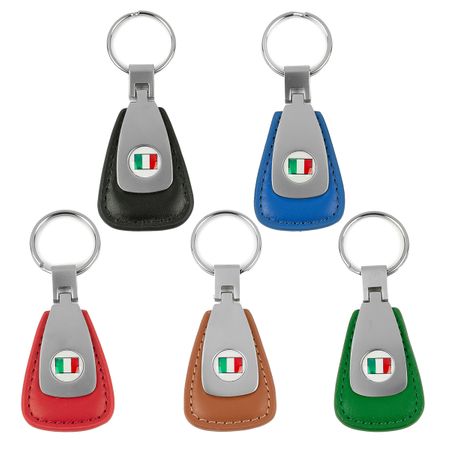 Italian Flag Leather Teardrop Key Chain Fob