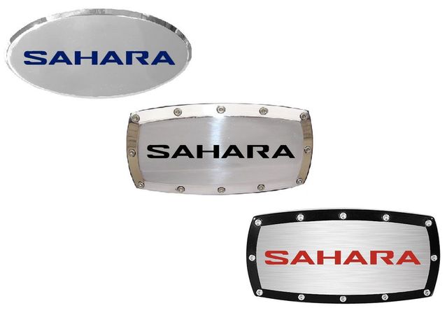 Jeep Wrangler Sahara Logo Billet Engraved Receiver Hitch Cover Custom Colors