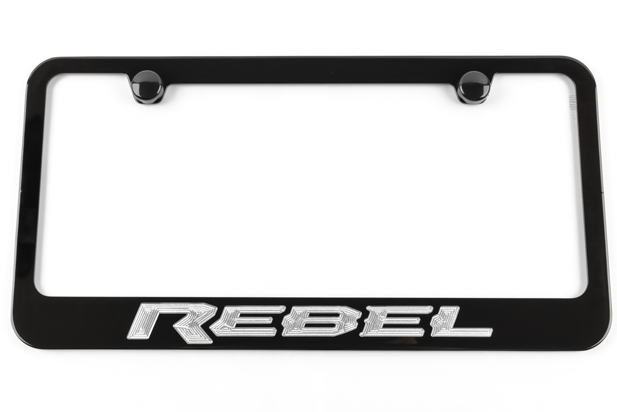 thumbnail image 2 of High-End Motorsports Ram Rebel Black Engraved Silver License Plate Frame – Made In USA 2 of 2