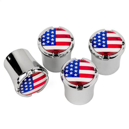 USA FLAG- LOGO CHROME TIRE VALVE CAPS
