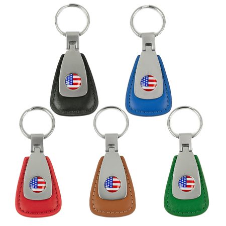 USA Flag Vintage Leather Teardrop Key Chain Fob