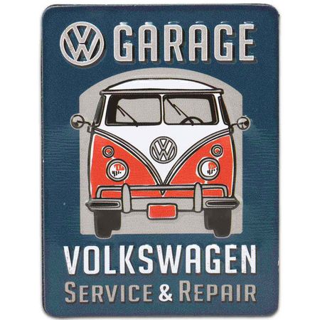 Volkswagen Garage Service Bus Embossed Tin Decorative Sign -Toolbox Refrigerator Magnet