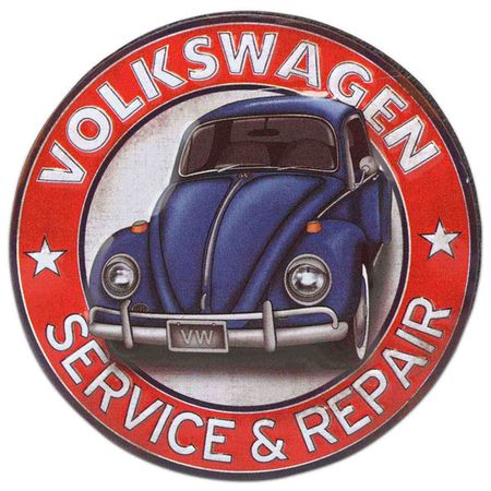 Volkswagen Service Bug Embossed Tin Decorative Sign - Toolbox Refrigerator Magnet