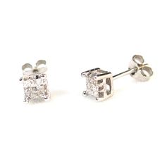 14K White Gold 1/5CT Princess-Cut Diamond Earrings