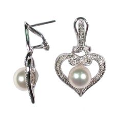 14K White Gold Pearl Heart Diamond Earrings
