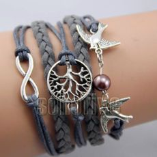 Braided Peace Pigeon Charm Bracelet (Dark Brown Tone)