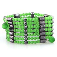 Green Catseye Beaded Hematite Magnetic Lariat  43" (Sold Out)