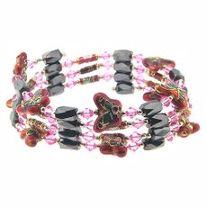 Hematite Magnetic Wrap with Cloisonne Butterflies 31"