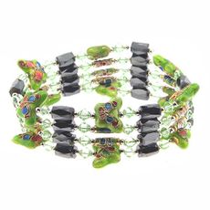 Hematite Magnetic Wrap with Cloisonne Butterflies 32"