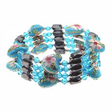 Hematite Magnetic Wrap with Cloisonne Hearts 32"