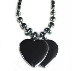Hematite Necklace with Snuggled Hearts Pendant