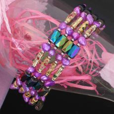 Magnetic Hematite Wrap with Cloisonne & Pearl - 33" 