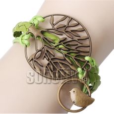 Moon, Bird & Tree Braided Charm Bracelet