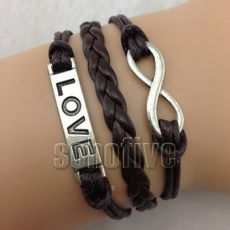 Multi-strand Braided Leather Love Charm Bracelet