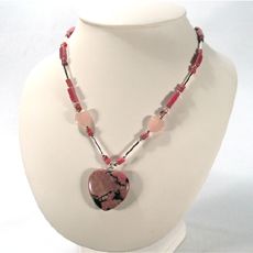 Rhodonite Beaded Necklace with Heart Pendant (Sold Out)
