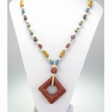 Volcanic Stone Beaded Pendant Necklace 