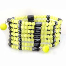 Yellow Catseye Beaded Hematite Magnetic Lariat  43" (Sold Out)