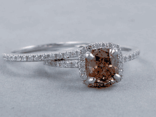 1.40 CTW CUSHION CUT DIAMOND WEDDING RING SET CHOCOLATE VS2 (Includes a Matching Wedding Ring) 
