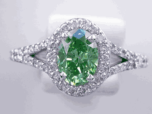 1.44 CTW OVAL CUT DIAMOND ENGAGEMENT RING VIVID GREEN VS2