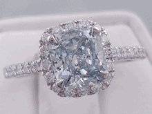 1.65 CTW FANCY LIGHT BLUE CUSHION CUT LAB GROWN DIAMOND RING  