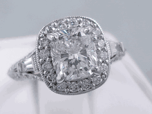 2.41 CTW CUSHION CUT DIAMOND ENGAGEMENT RING F SI2