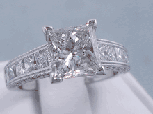 3.29 CTW PRINCESS CUT DIAMOND ENGAGEMENT RING H SI2