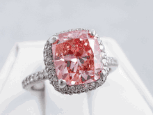 3.57 CTW FANCY VIVID ORANGY PINK CUSHION CUT DIAMOND RING