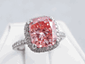 3.57 CTW FANCY VIVID ORANGY PINK CUSHION CUT DIAMOND RING