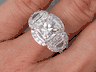 4.30 CTW CUSHION CUT DIAMOND ENGAGEMENT RING WITH HALF MOON CUT SIDE DIAMONDS 