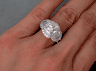4.30 CTW CUSHION CUT DIAMOND ENGAGEMENT RING WITH HALF MOON CUT SIDE DIAMONDS 