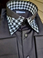 MorCouture Black Large Houndstooth Split Collar Shirt M(15.5 - 16) MorCouture Black Large Houndstooth Split Collar Shirt M(15.5 - 16)