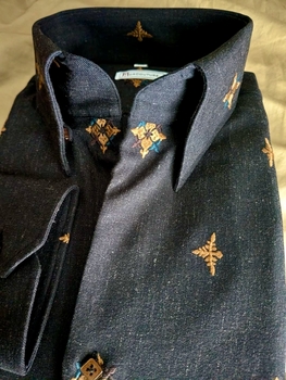 MorCouture Off Black Embroidered High Collar Shirt
