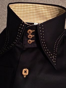 MorCouture Black Gold Stitch High Collar Shirt S (14.5 - 15)