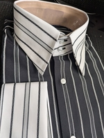 Black White Gray Striped High Collar Shirt L(16 - 16.5)