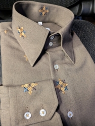 Coffee Embroidered High Collar Shirt Coffee Embroidered High Collar Shirt