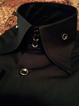 MorCouture Limited Edition Black Gold Trim Button High Collar Shirt