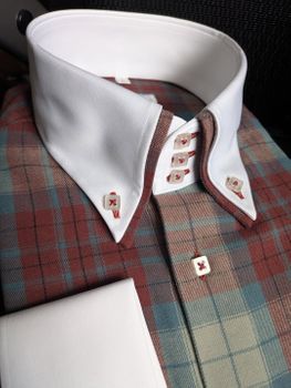 MorCouture  3B Cinnamon Box Plaid Double High Collar Shirt.