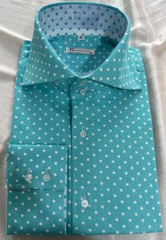 MorCouture Light Aqua Polka dot Spread Collar Shirt L(16 - 16.5)