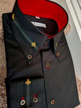 MorCouture Black Bee Trim High Collar Shirt