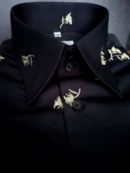 MorCouture Black Embroidered Gold Flower High Collar Shirt MorCouture Black Embroidered Gold Flower High Collar Shirt